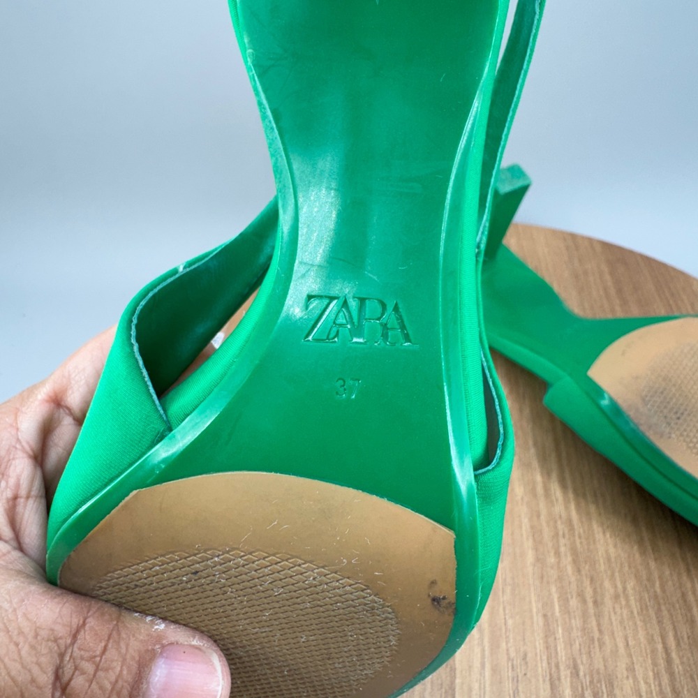 Zara Green Slingback Pointed Toe Heels Size 37 Vibrant Chic Modern Pumps - Picture 8 of 9